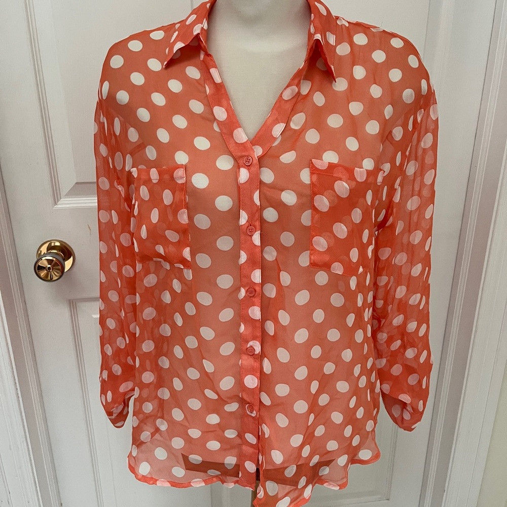 Wet Seal Polka Dot Sheer Orange Blouse